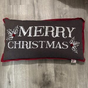 Merry Christmas Decorative Holiday Pillow - Red Trim